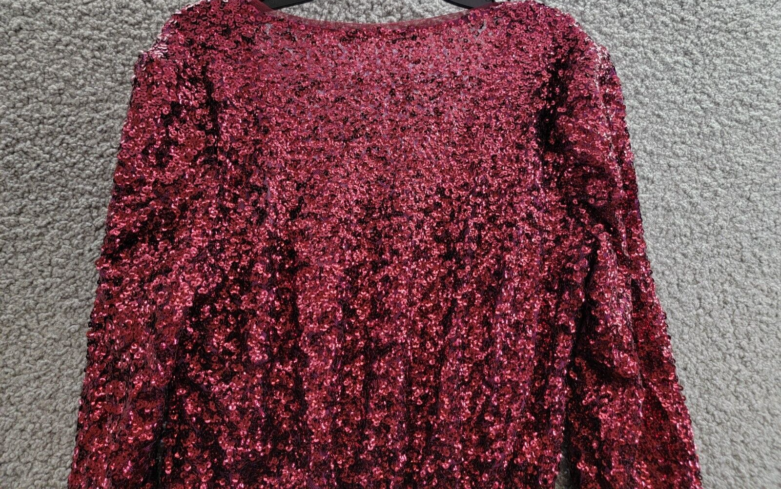 Betsy & Adam Sequin Belted Long-Sleeve Dress Women's 6 Plum V-Neck Snap Pullover - Picture 12 of 16