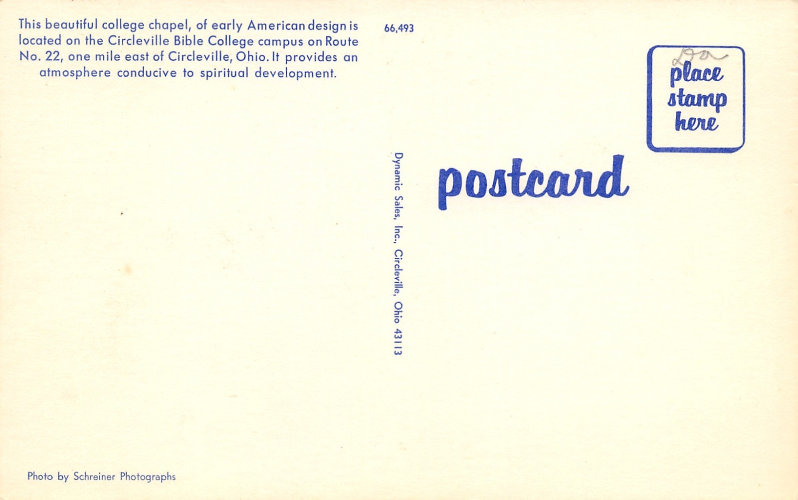 Circleville Bible College Ohio~Lonely Chapel, Located on Route 22 1960s PC