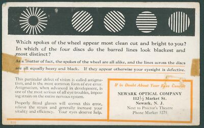 c1940 Newark Optical Co Newark NJ Illusion Ink Blotter Astigmatism Test Ad Eye
