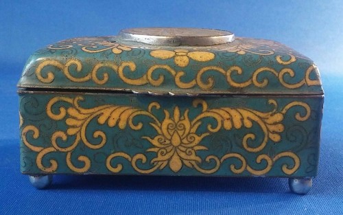 Nice Old Chinese Carved Jade Medallion Enamel Cloisonne Hinged Metal Box