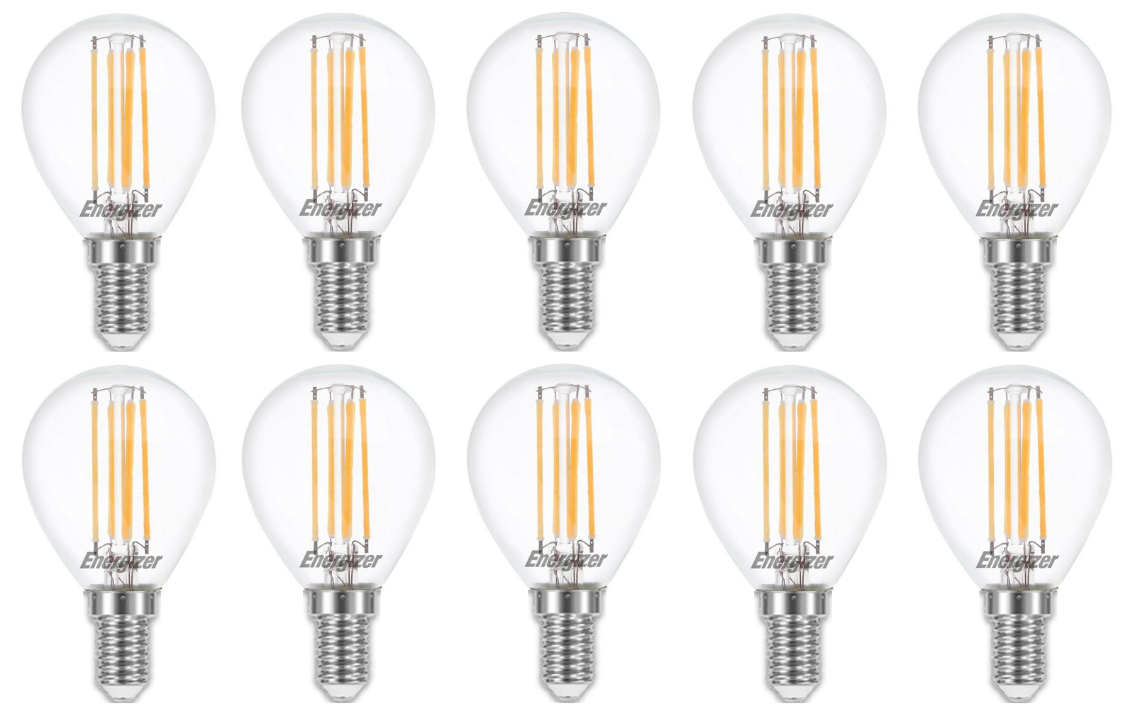 x10 Energizer 4w (=40w) LED Clear Filament Golf Ball Bulbs, Extra Warm
