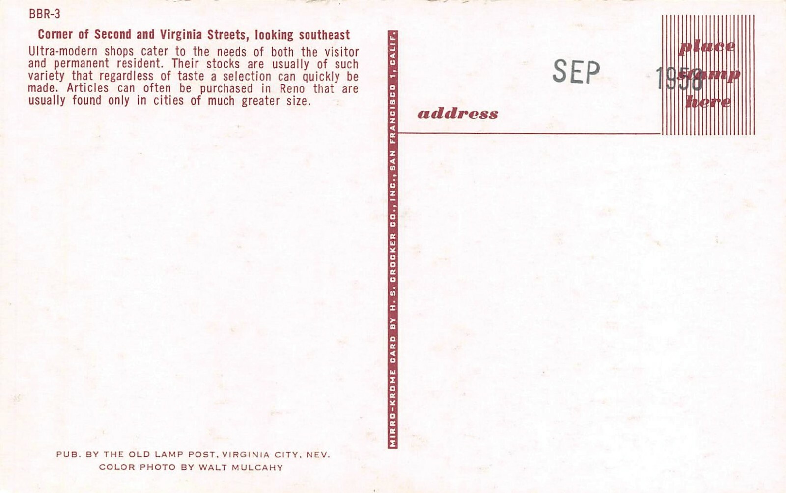 Virginia St Vtg Cars Corner Street Scene Virginia City,NV Vtg 1950's Postcard