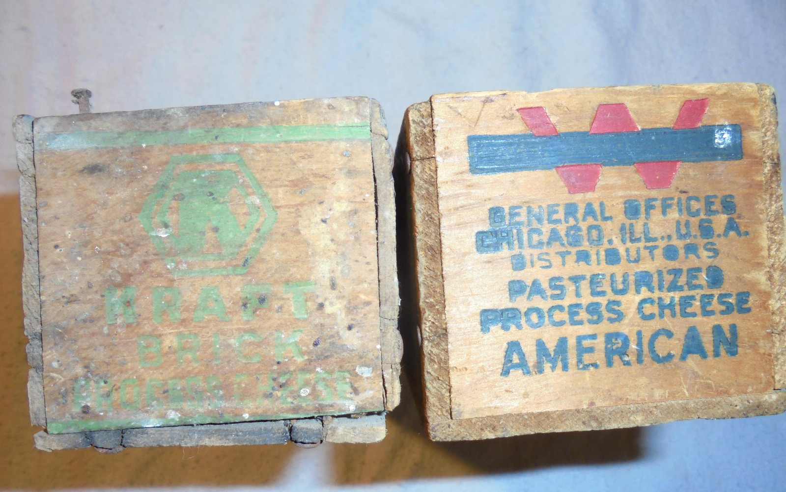 Vintage WILSON'S Certified & KRAFT Two Pound Wooden Cheese Boxs