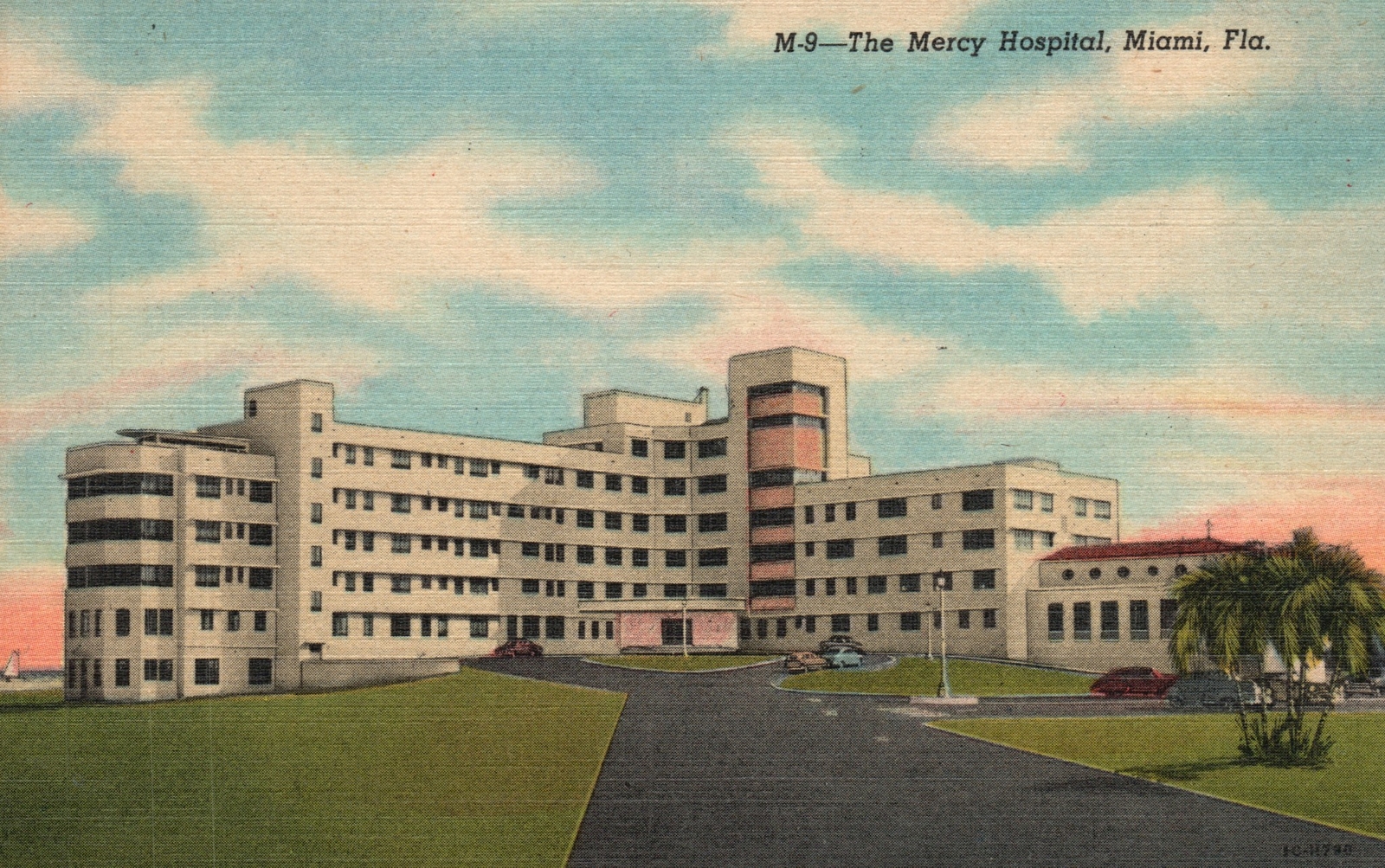 Vintage Postcard 1930s The Mercy Hospital Building Miami Florida Pub Gulf Stream