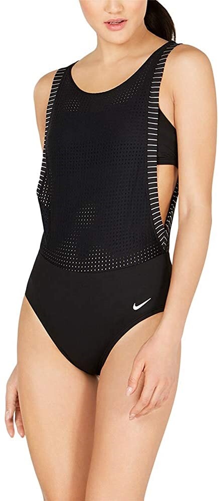Nike Sport 259054 Women Layered Mesh One-Piece Swimsuit Black Size Small