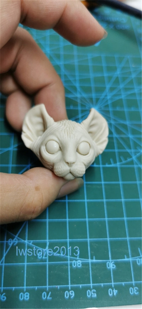 1:12 Sphynx Cat Animal Head Sculpt Carved For 6" Male Action Figure Body Toys