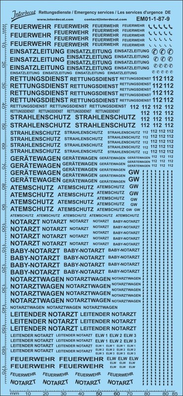 Rettungsdienste De 01 1/87 NaÃSchiebebild Decal Schwarz 177x80mm Interdecal