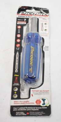 Picquic Super 8 Plus Screwdriver Multi-Bit Driver 7 Hex Bits 98881B Blue