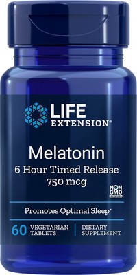 Life Extension Мелатонин, 6 часов с замедленным высвобождением, 750 мкг, 60 растительных капсул