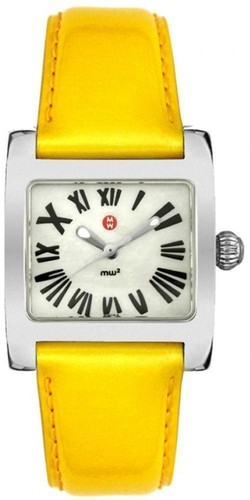 Pre-owned Michele Ladies Mop Dial Yellow Leather Strap Watch Mww07b000036 In Antique White