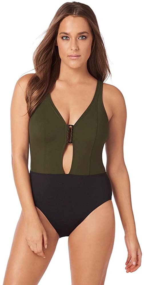 Amoressa Women’s 236932 Eclipse Ursa Olive One Piece Swimsuit Size 14