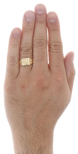 Pre-owned Macy's Real 10k Yellow Gold Men's Nugget Ore Style Pinky Ring Custom Fancy Band 10.5mm