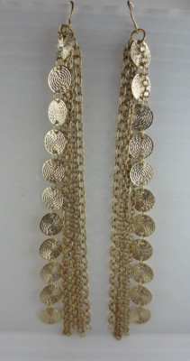  PREMIER QUALITY Dangling Goldtone Rounds Multiple Varied Chain Earrings 5''