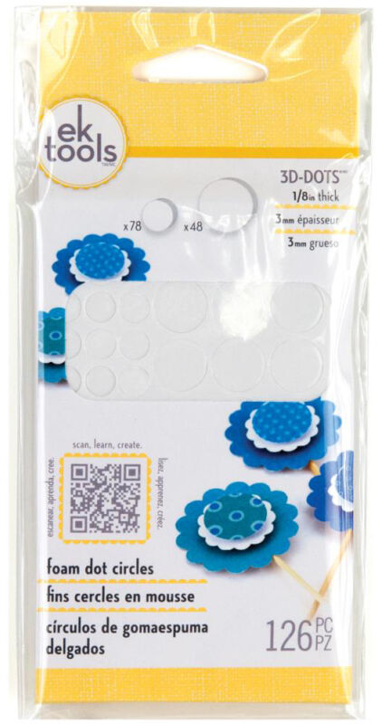 Ek Success 3d-dots Adhesive Foam White Circles 2 Sizes 1/8" Thick 126 Pieces