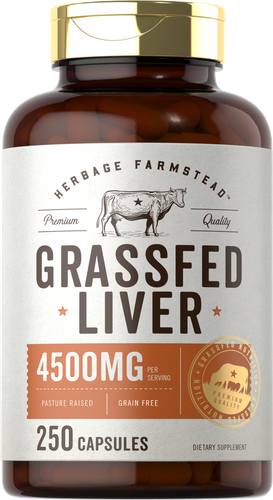 Говяжья печень Grass Fed 4500 мг | 250 капсул | Без ГМО | от Herbage Farmstead