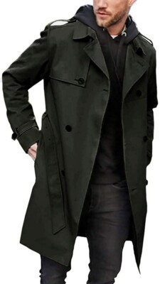 Gabardina Ajuste Delgado, Cortavientos, Solapa, Chaqueta Larga, Casual TALLA L