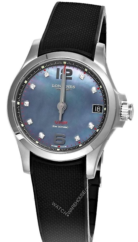 Pre-owned Longines Conquest V.h.p. 36mm Black Mop Diamond Women's Watch L3.316.4.88.9