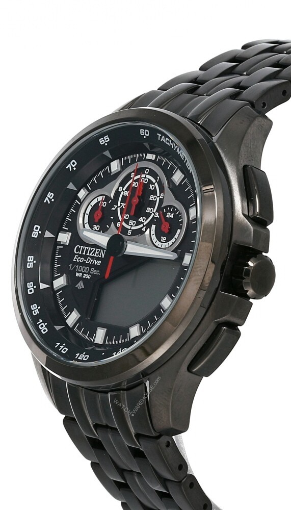 Pre-owned Citizen Eco Drive Black Dial Men's Grey Pvd Watch Jw0097-54e