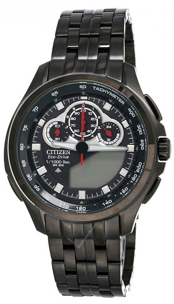Pre-owned Citizen Eco Drive Black Dial Men's Grey Pvd Watch Jw0097-54e