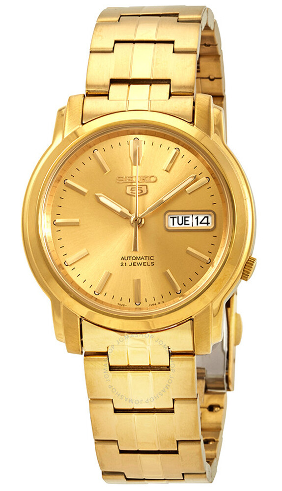 Pre-owned Seiko 5 Snkk76 Men's Gold Tone Stainless Steel Gold Dial Automatic Watch