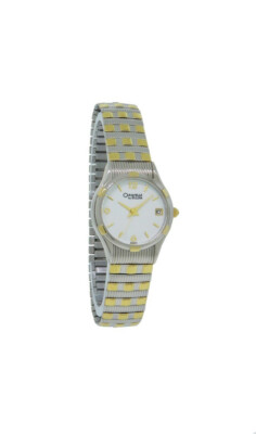 Caravelle by Bulova 45M03 Women's White Date Silver & Gold Tone Stretch Watch