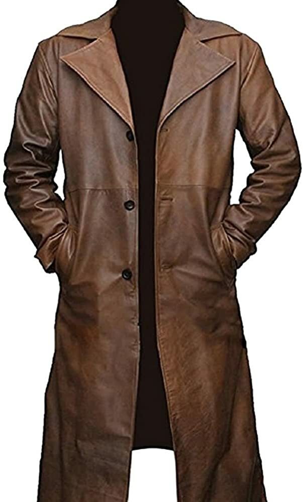 Pre-owned Classyak Men's Fashion Sleek Design Real Leather Long Coat In Brown