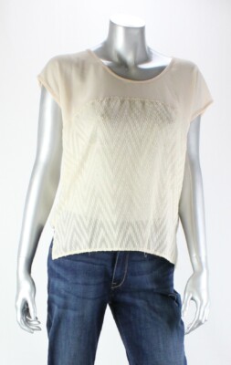 Eyeshadow Juniors Cream Cap-Sleeve Chevron Textured Top M