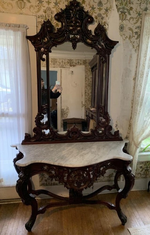 Antique Vanity Hand Carved And Stained From Bali/ Marble Counter