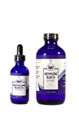 Methylene Blue, USP (Pharmaceutical) Grade 2 Pack- 8 oz and 50 mL Glass Bottles