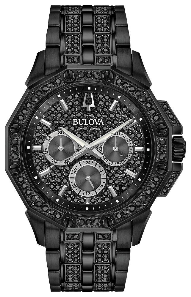 Pre-owned Bulova Octava Crystal Black Chronograph Men Watch 98c134