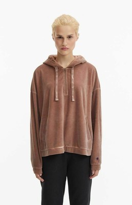 

Champion Velour Half Zip Oversized Hoodie Womens Brown Casual Activewear Hoody, Коричневый
