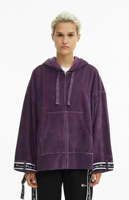 

Женское фиолетовое худи с капюшоном Champion Velour Zip-Through Oversized с логотипом и тесьмой, Фиолетовый