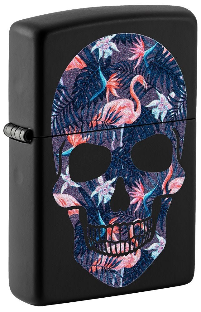Zippo 49771, розовые фламинго и дизайн черепа, черная матовая зажигалка