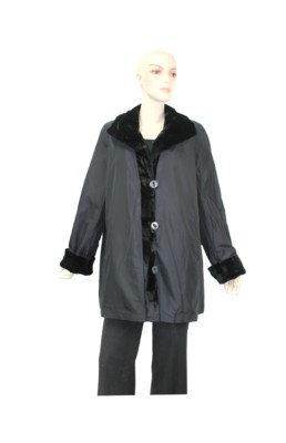 Pre-owned Bergama 813453 Plus Black Sheared Mink Fur Sections Reversible Stroller Coat 3xl