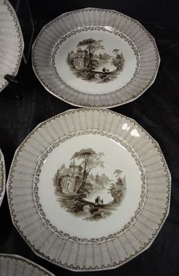 Eight 1840s Antique Ralph Hall Brown Transfer 10 1/2