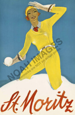 St Moritz Switzerland vintage winter resort travel promotion poster 12x18