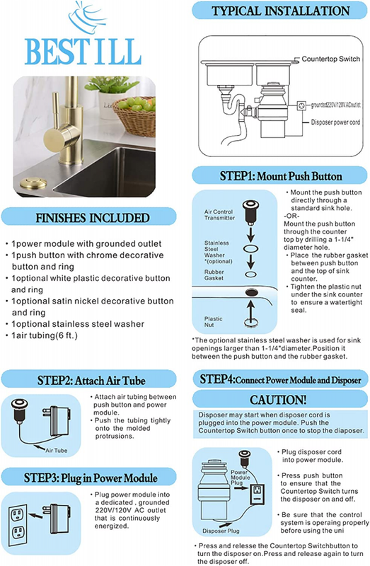 BESTILL Sinktop Air Switch for Garbage Disposal, Brushed Nickel