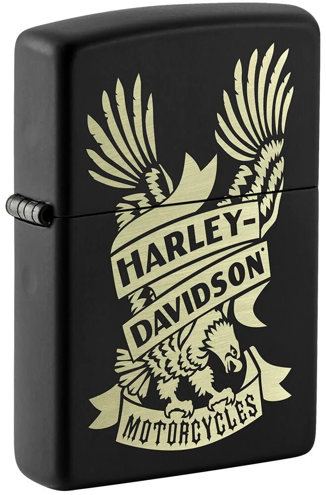 Zippo 49826, дизайн логотипа Harley Davidson Motorcycles, черная матовая зажигалка