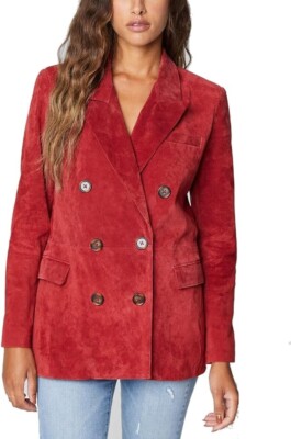 BlankNYC Jacket Womens Size XS Red Genuine Leather Suede Double Breasted Blazer