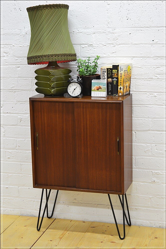 Vintage teak bedside mid century danish Beaver Tapley hairpin