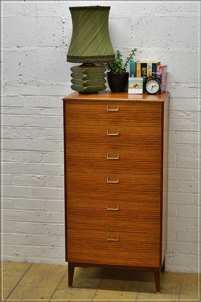 Reduced Vintage Teak Chest Of Drawers, Tall Dresser Height In Cm