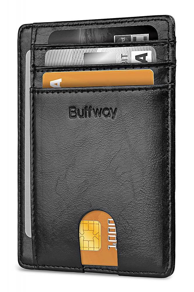 Buffway Slim mini ID holder card case front pocket Leather W