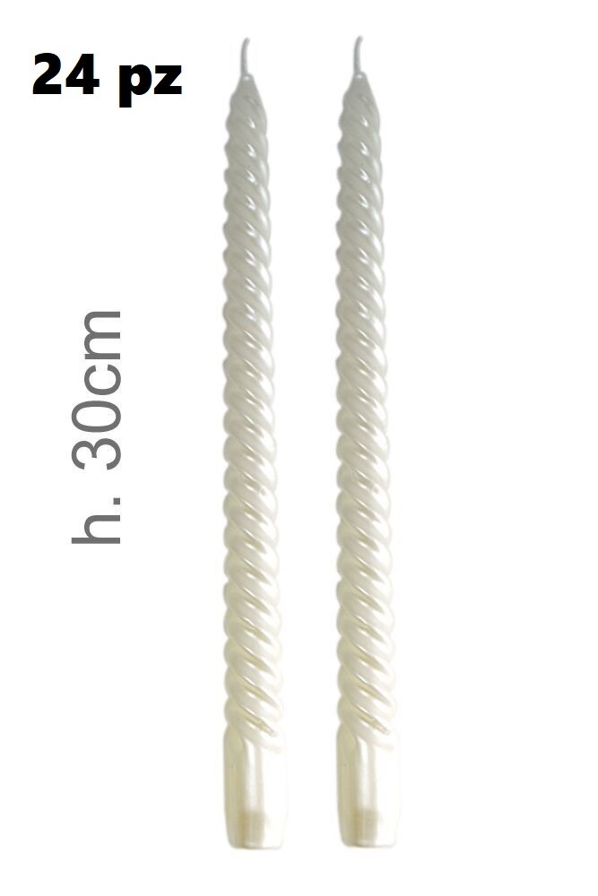Set 24 Pezzi Candele Torciglione 30cm Bianco Perla dfh