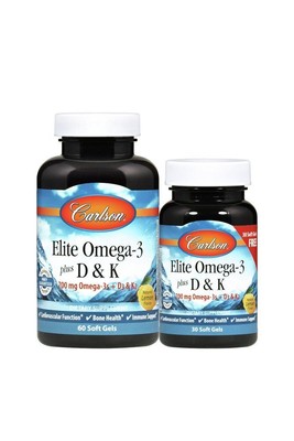 Carlson Laboratories Elite Omega-3 + D3 и K2 60 + 30 мягких капсул