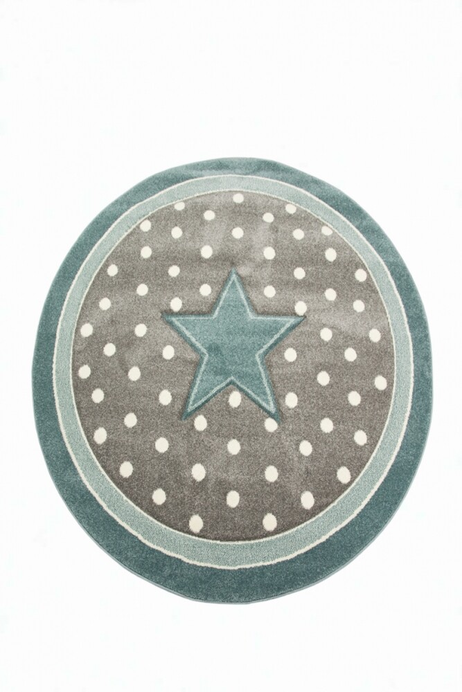 Kindertapijt speelkleed babydeken meisjes rond vloerkleed ster turquoise grijs