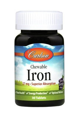 Carlson Laboratories Chew Iron 27 мг со вкусом винограда 30 жевательных таблеток