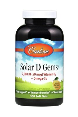 Carlson Laboratories Solar D 2000 МЕ с омега-3 360 капсул