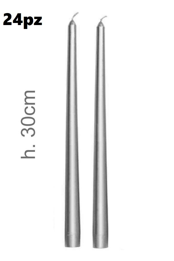 Set 24 Pezzi Candele Stelo 30cm Silver Argento dfh