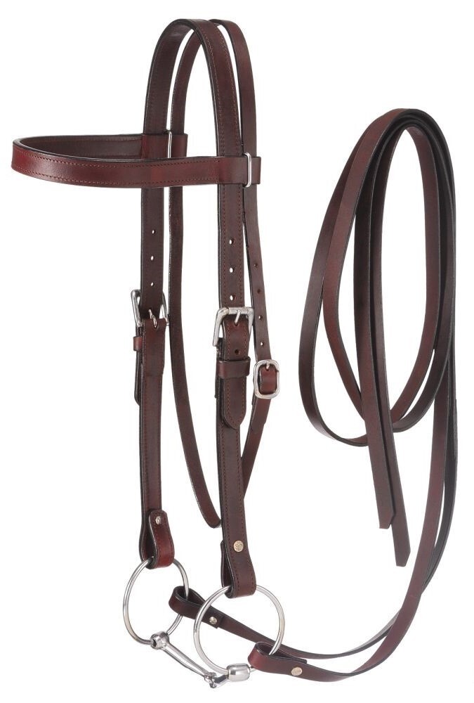 Draft Horse Western Browband Bridle - Dark Oil Leather - Snaffle Bit - Reins