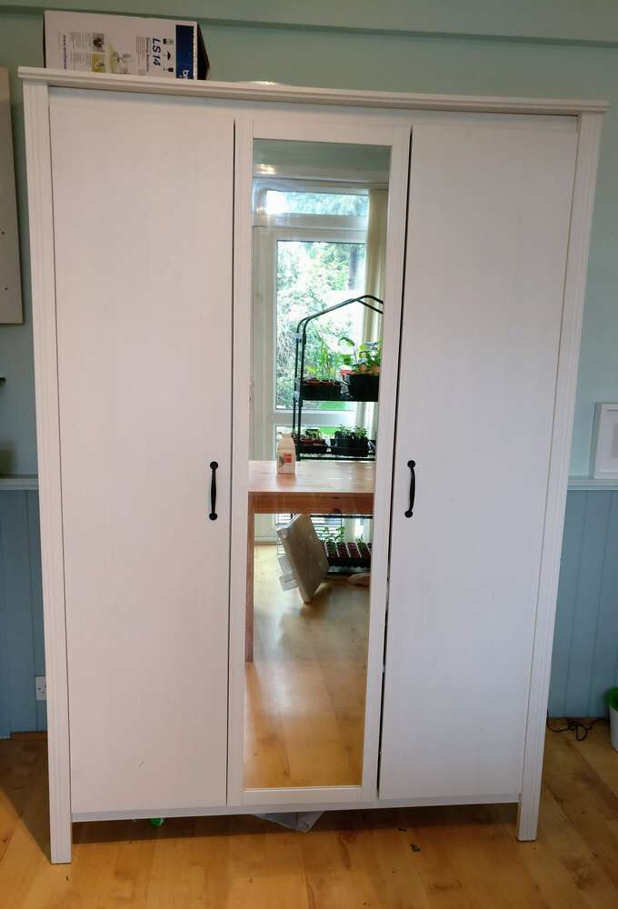IKEA white triple mirrored wardrobe BRUSALI, DELIVERED in Little
